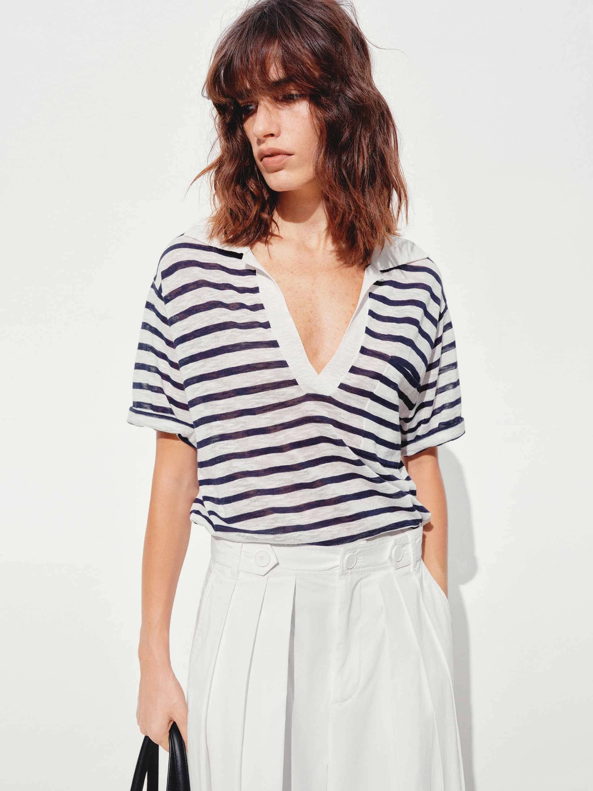 Cotton Blend V-neck Top AntiStatic Coating Airflow Optimized Weave