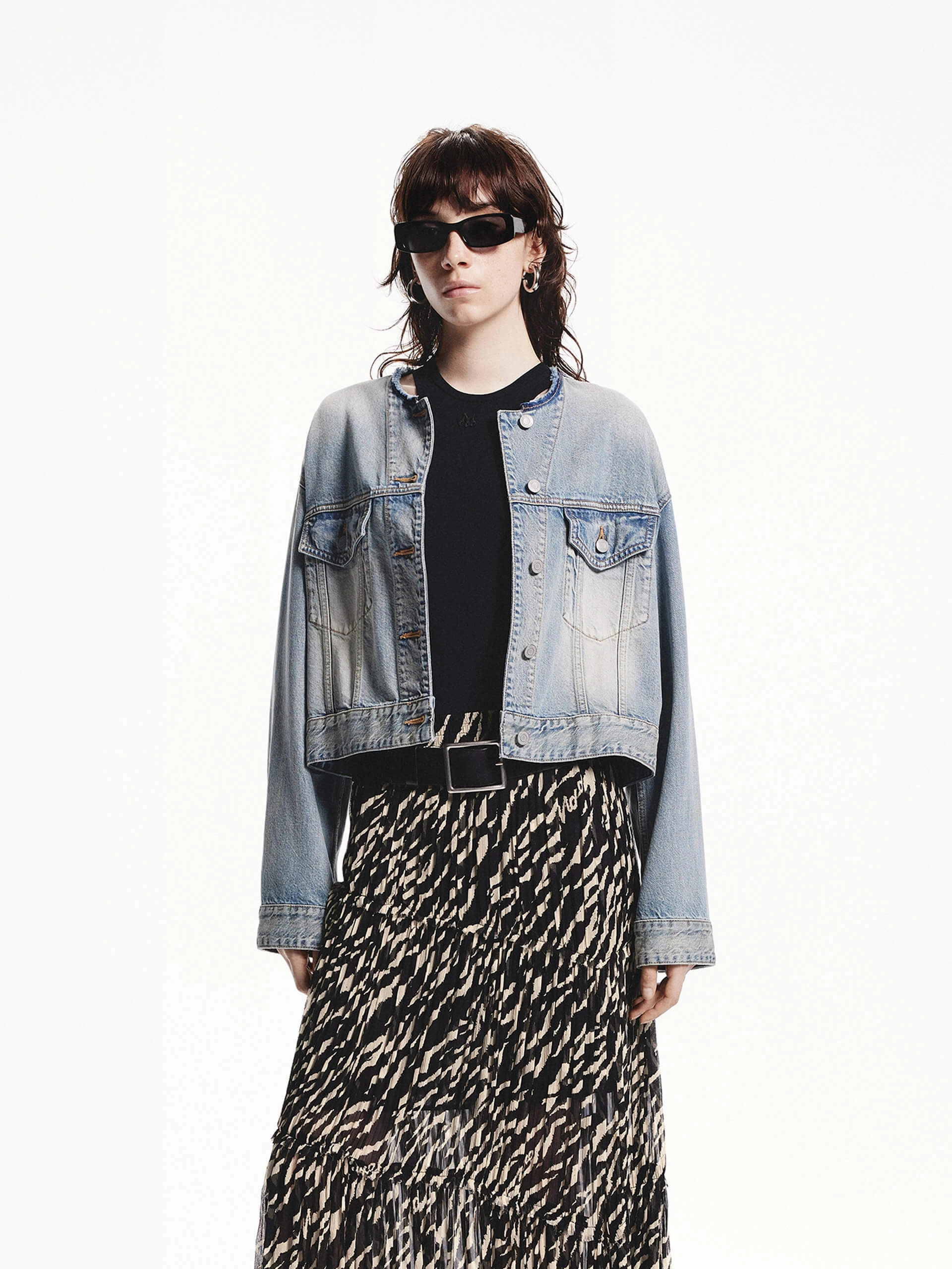 Cotton Cropped Denim Jacket Quilted Pattern