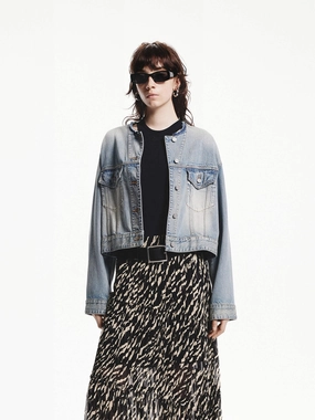 Cotton Cropped Denim Jacket Quilted Pattern