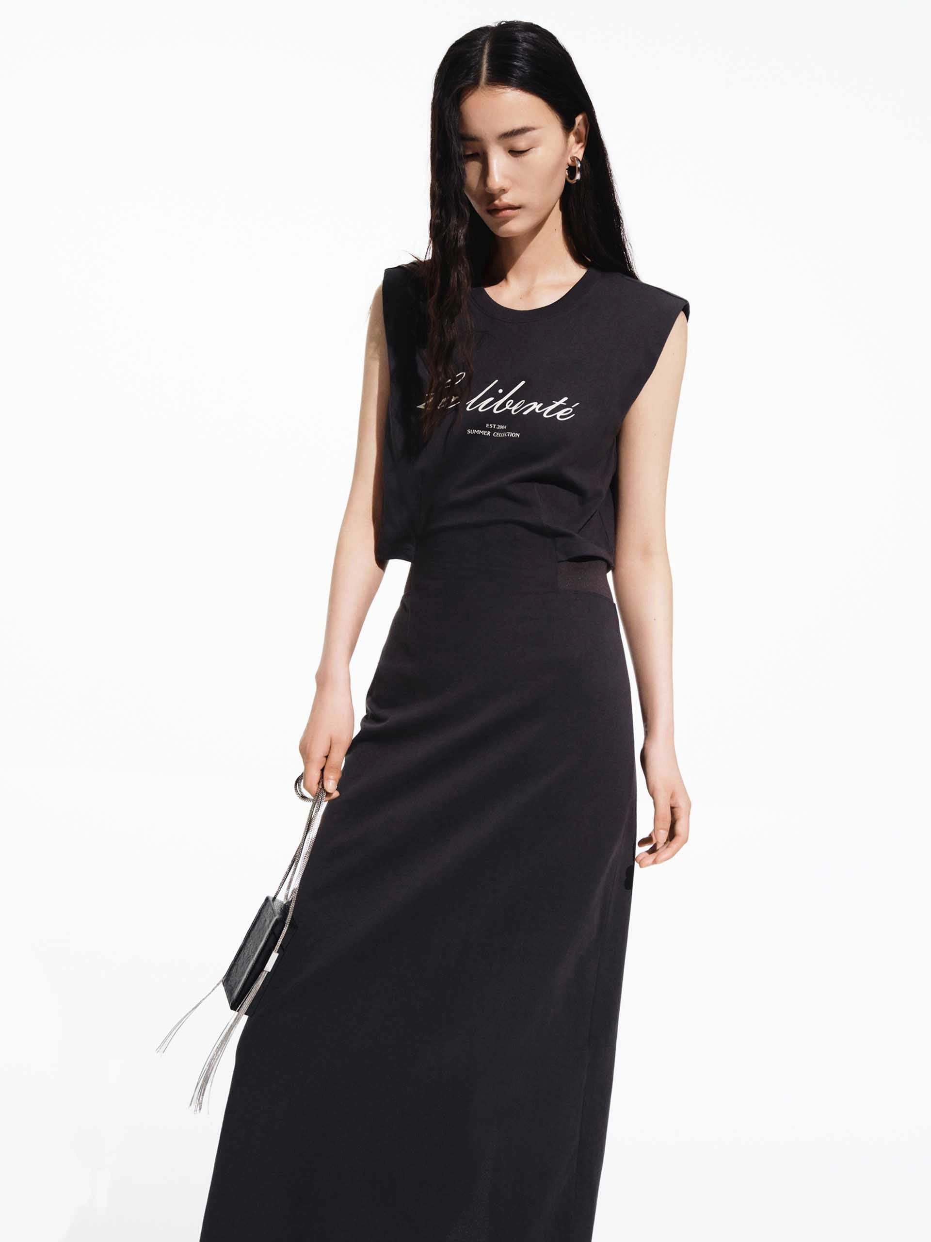 Elegant knee-length dress Modern Layers Cotton Cutout Waist Dress