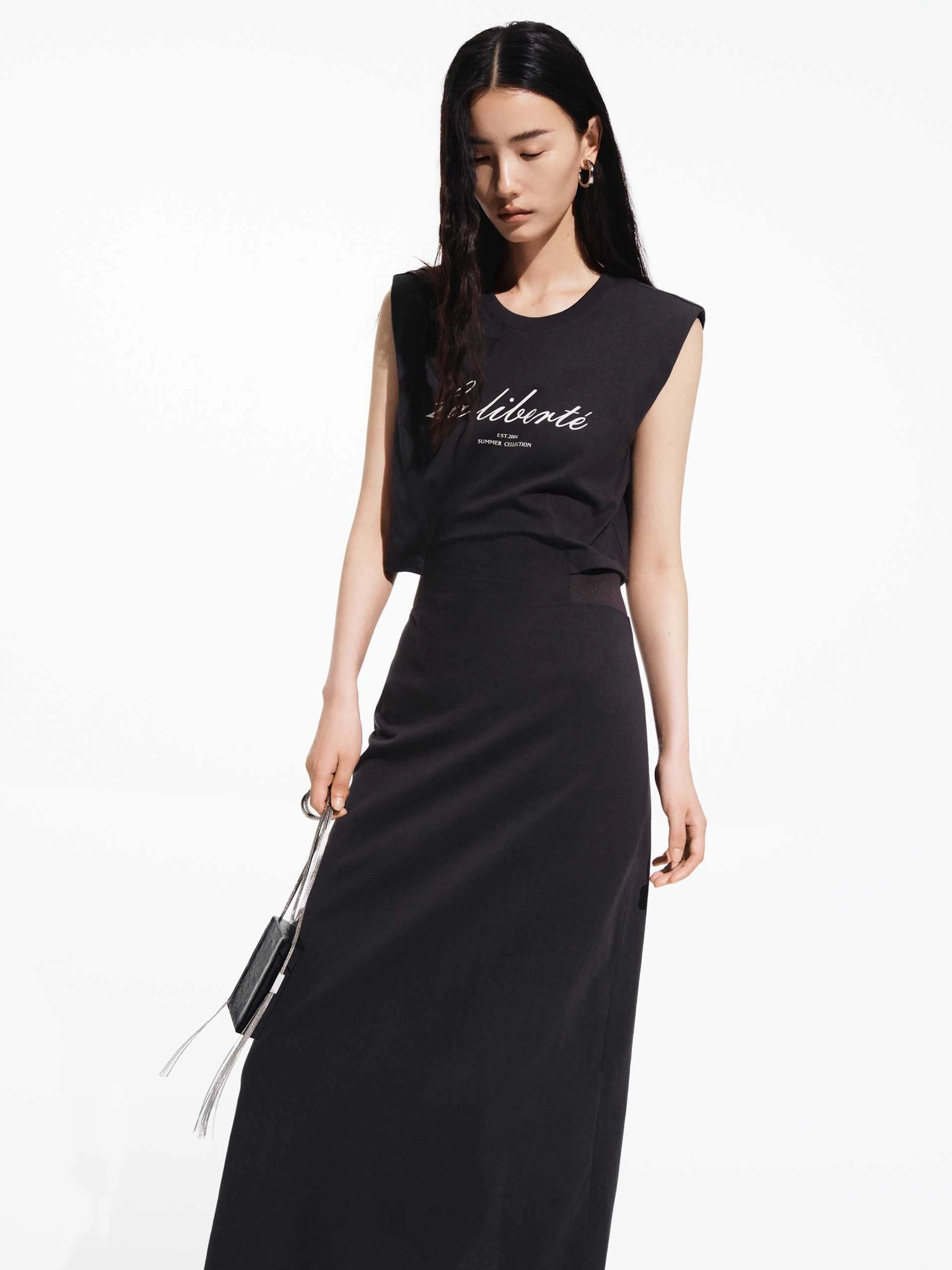 Cotton Cutout Waist Dress Effortless Layer Wear Calm Lines