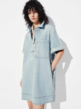 Bright bold dress Cotton Denim Short Sleeves Dress