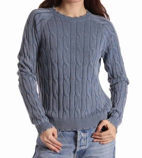 Durable Fabric Odor Control Technology Cotton Distressed Cable Crew In Stonewash