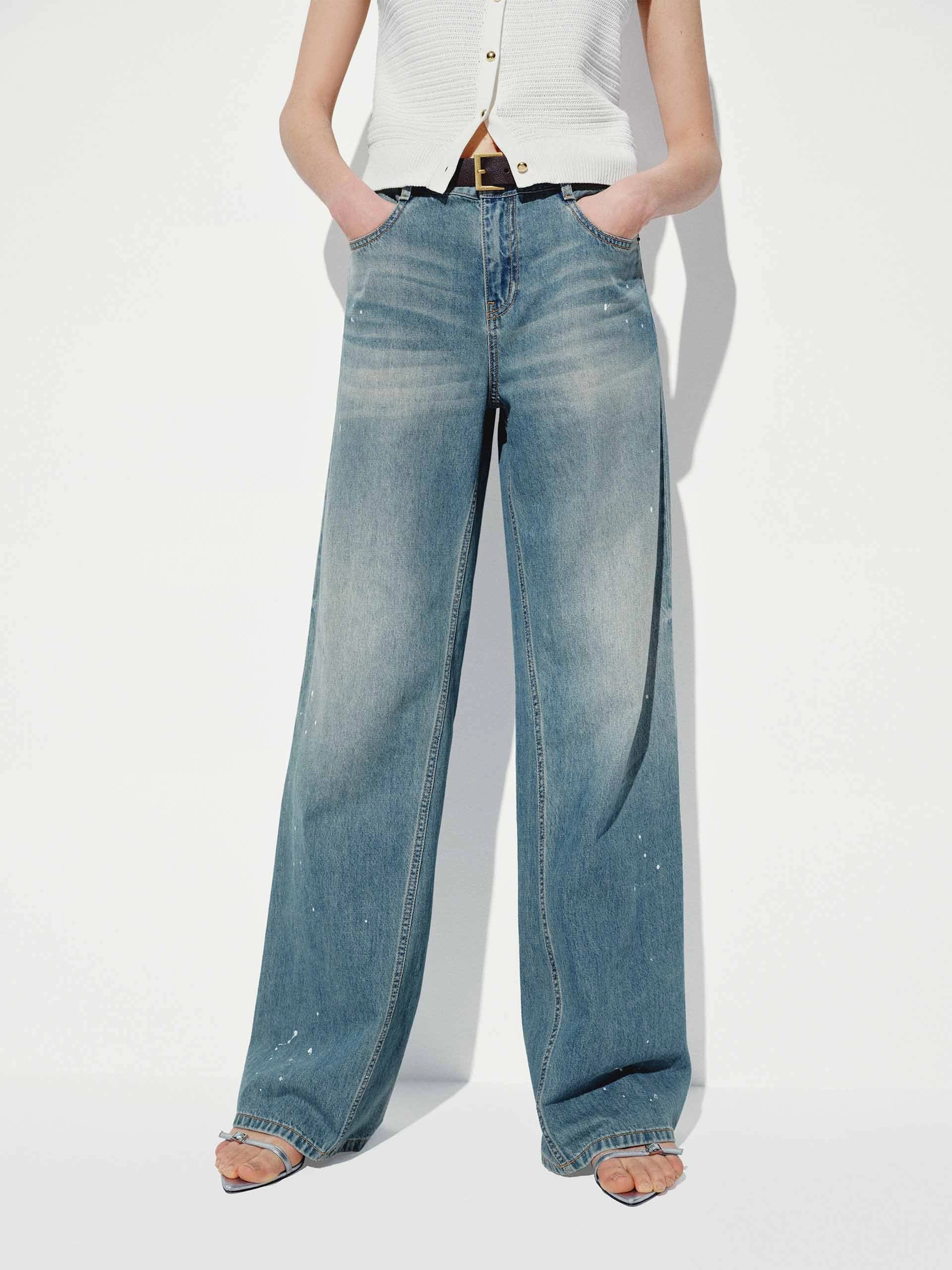 Versatile Relaxed Style Cotton Ink-splashed Jeans