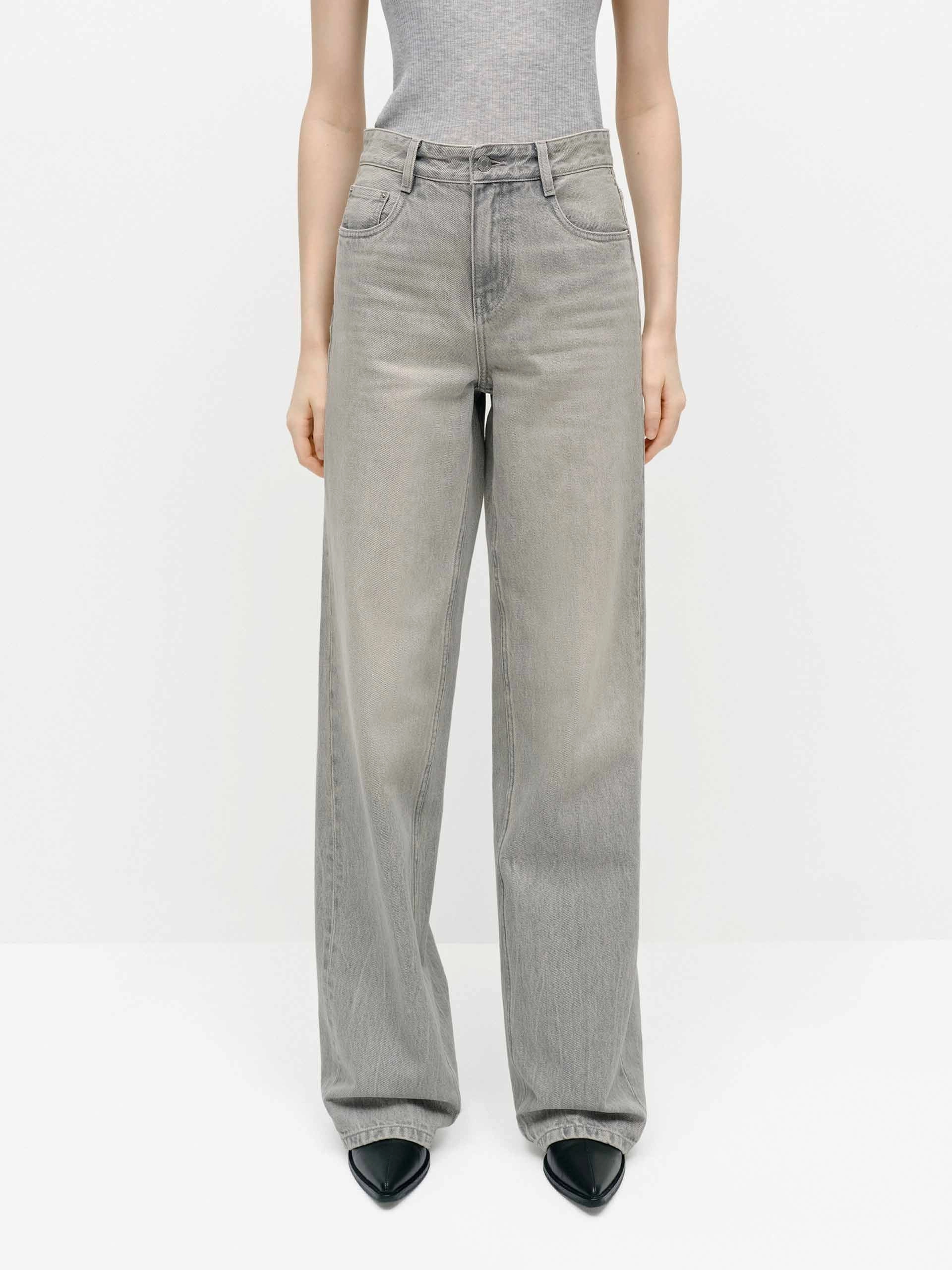 Cotton Light Grey Jeans Button Fly Closure