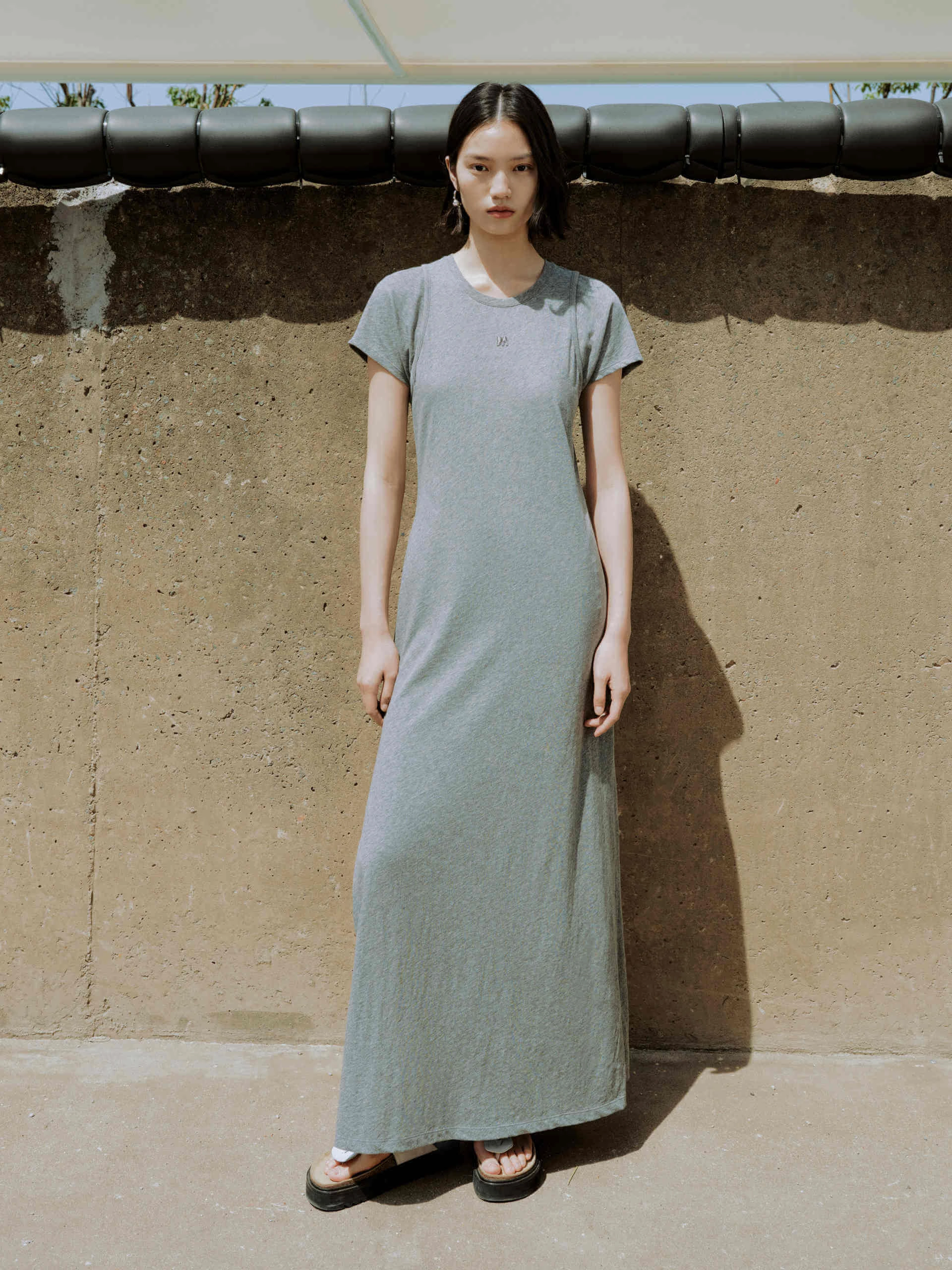 Feminine layered dress Floor-Length Cotton Maxi Tee Dress