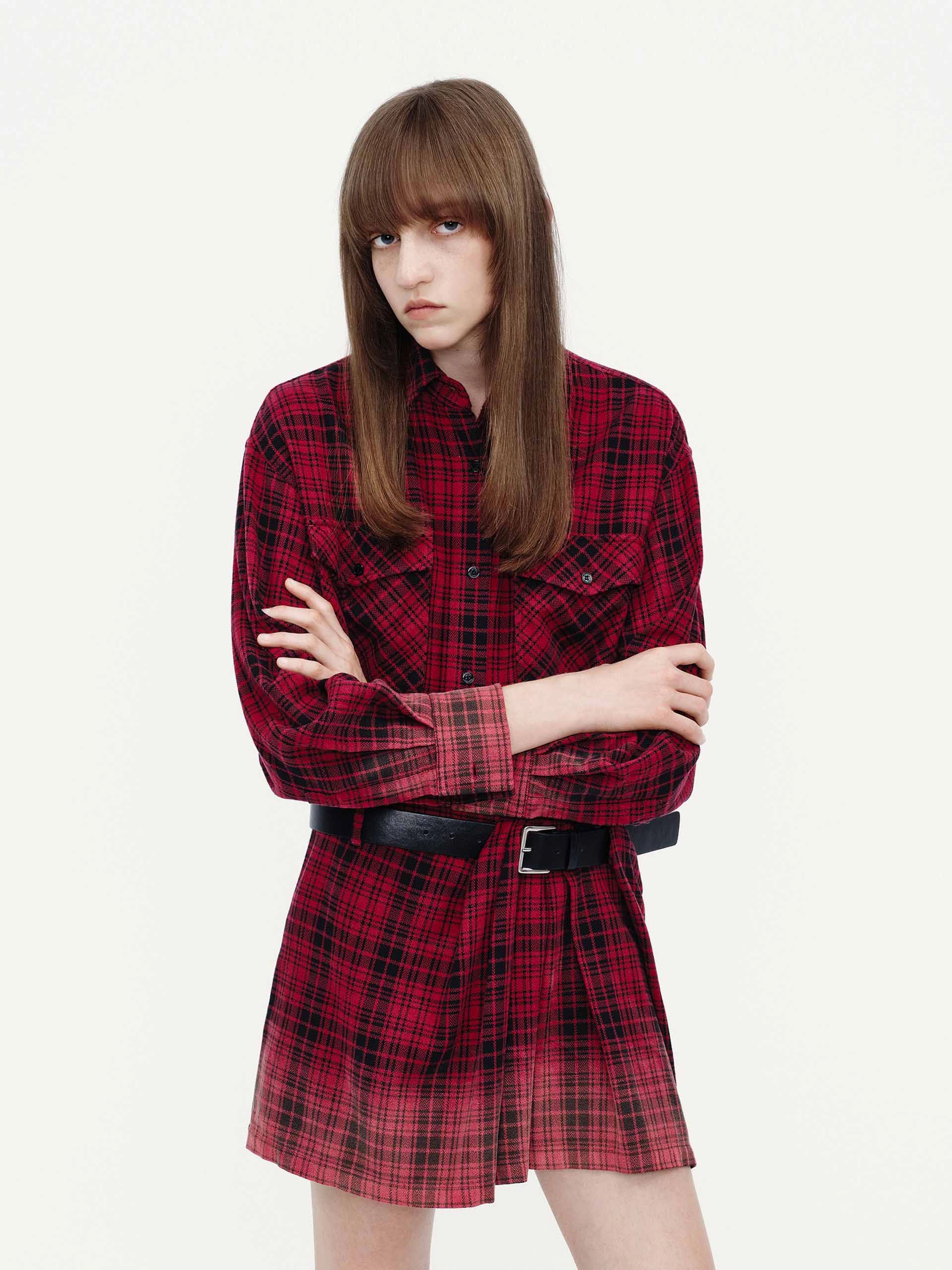 Street Ease Cotton Plaid Shirt Dress