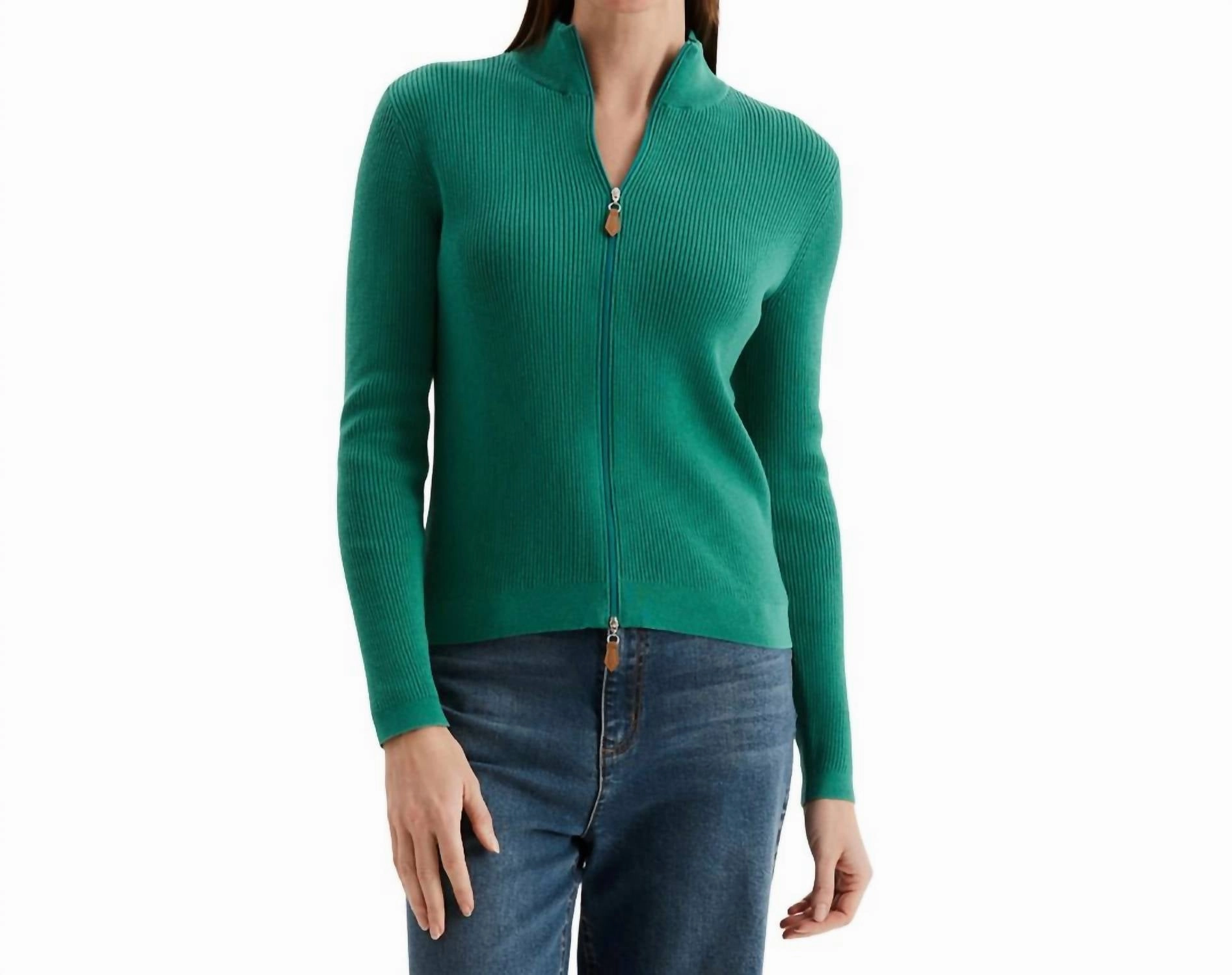 Cotton Ribbed Cardigan In Kelly Green Cozy and trendy