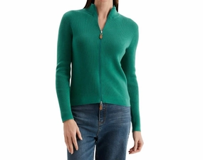 Cotton Ribbed Cardigan In Kelly Green Stretch Knit Technology