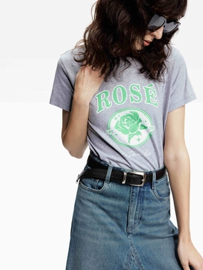 Cotton Rose Print T-shirt Fit For All Easy-Going Style