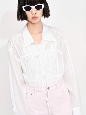 Raw Edge Detail DurableStitching Cotton Silk Blend Cutout Shirt