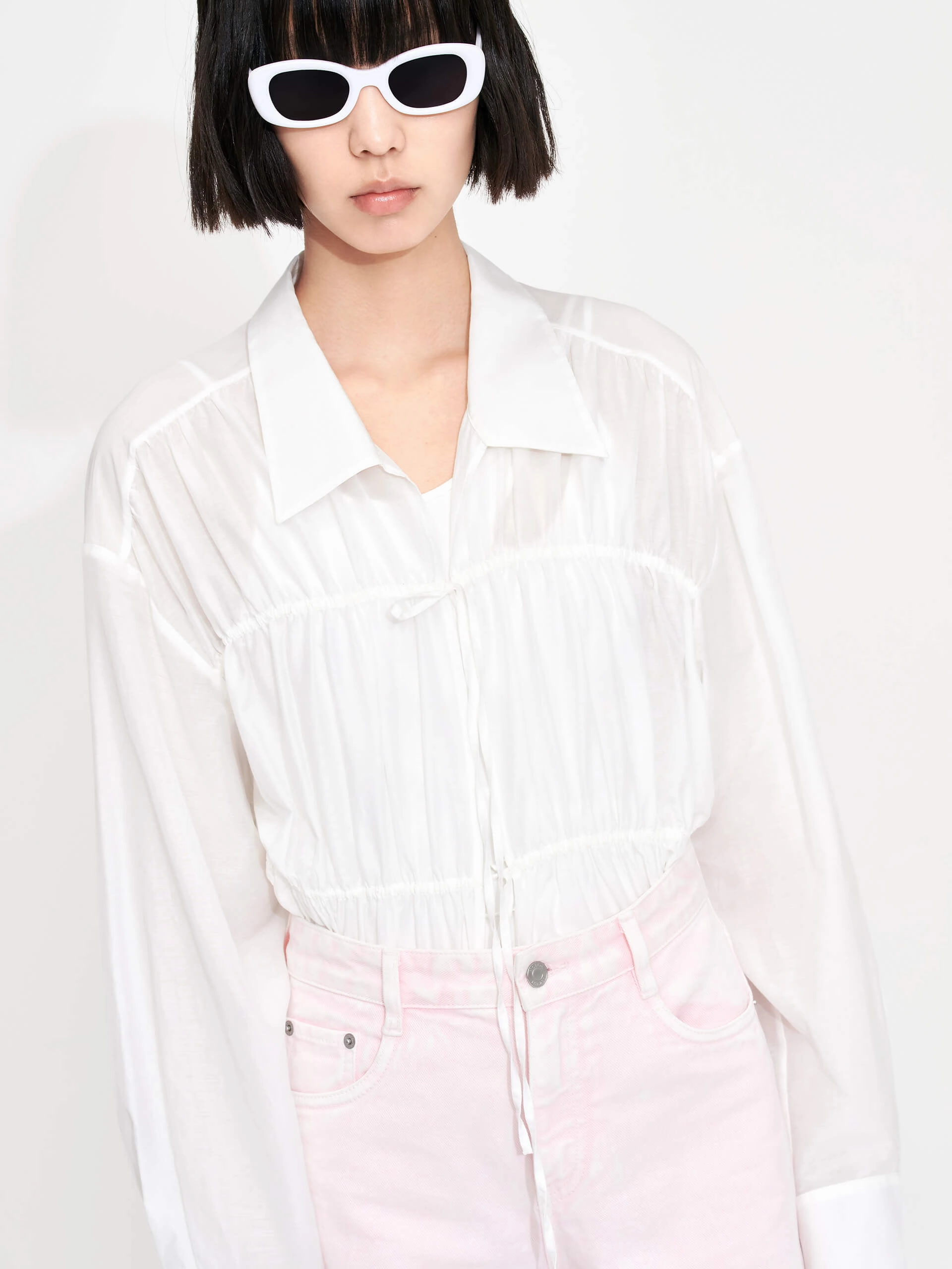 VentilatedArmholes retro look Cotton Silk Blend Cutout Shirt