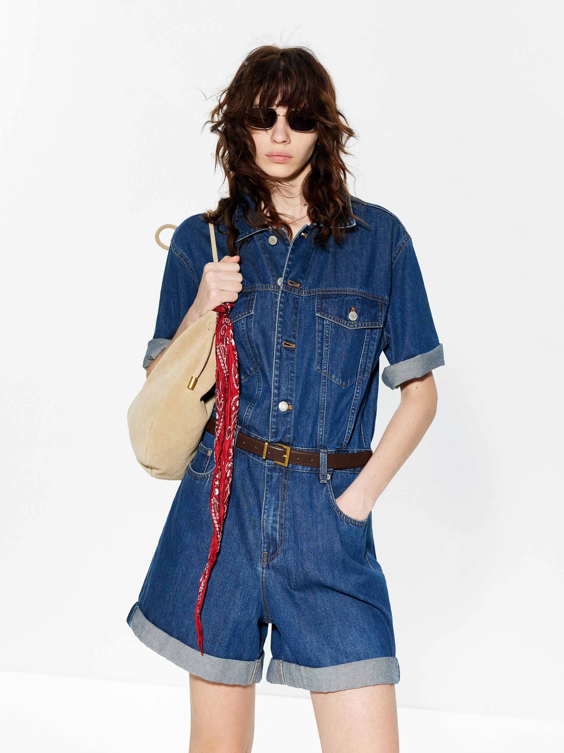 Sporty Chic Lightweight Material Cotton-Silk Blend Denim Jumpsuit