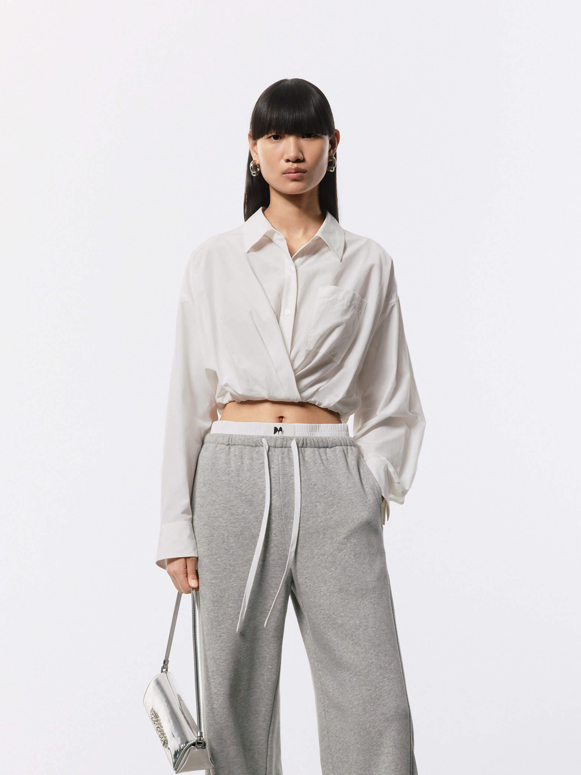 ClassicCrewNeck Cotton Silk Cropped Shirt