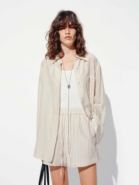 Glow In The Dark Accent Trim Cotton Silk Striped Shirt