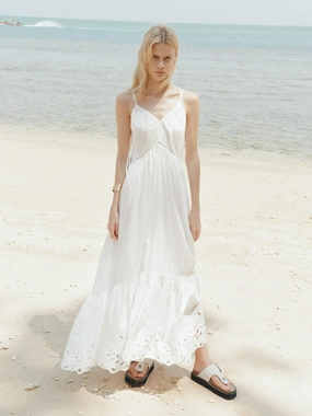 Cotton V-neck Maxi Dress Light Elegance
