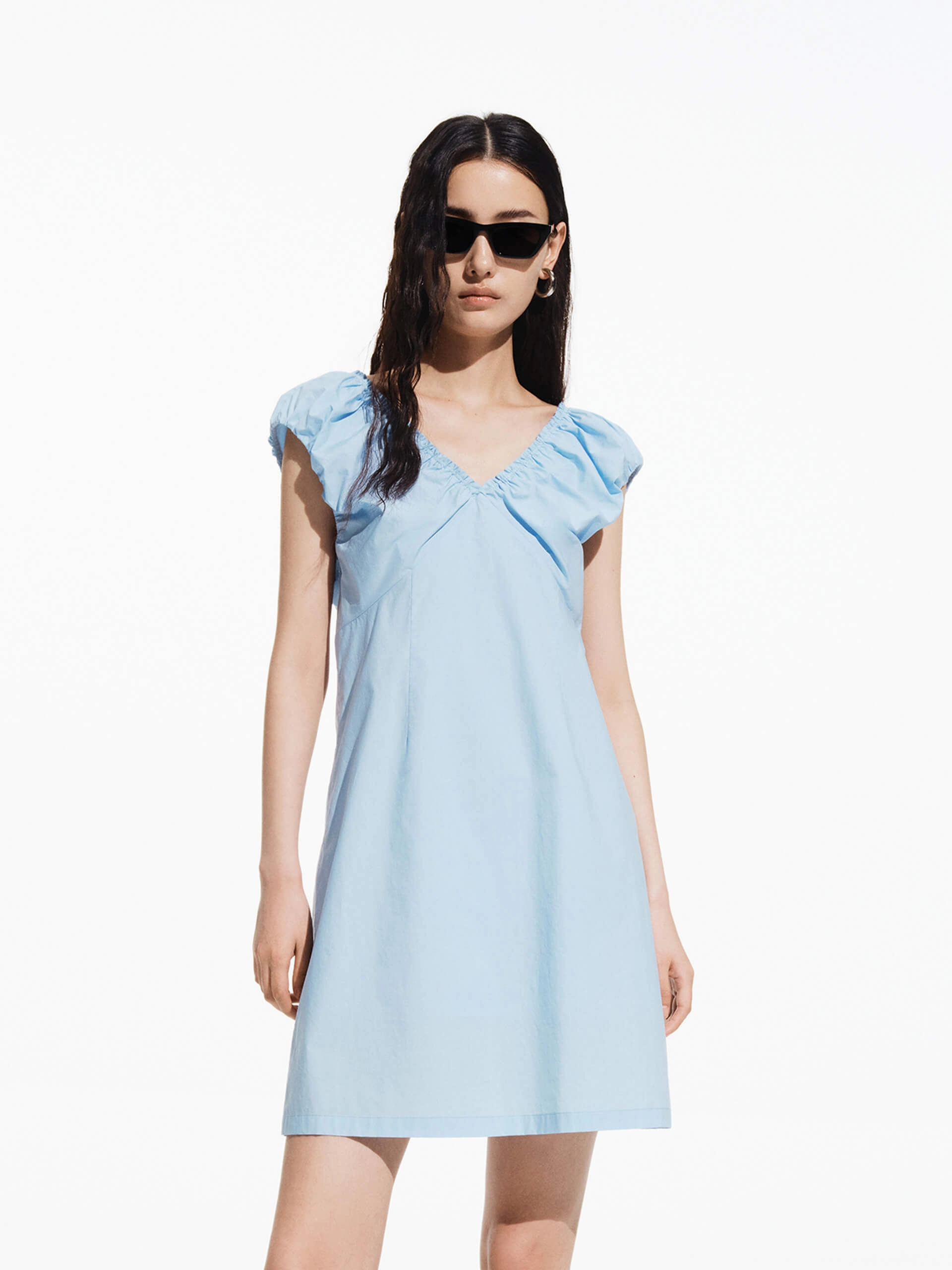 Cotton V-neck Mini Dress Smart Edge Urban Wear