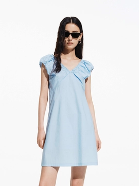 Cotton V-neck Mini Dress Neutral Mood Work Fitwear