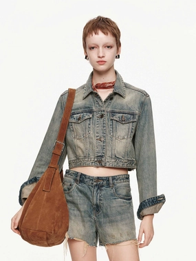 GarmentWashedFinish LaserCutVents Cotton Vintage Denim Jacket