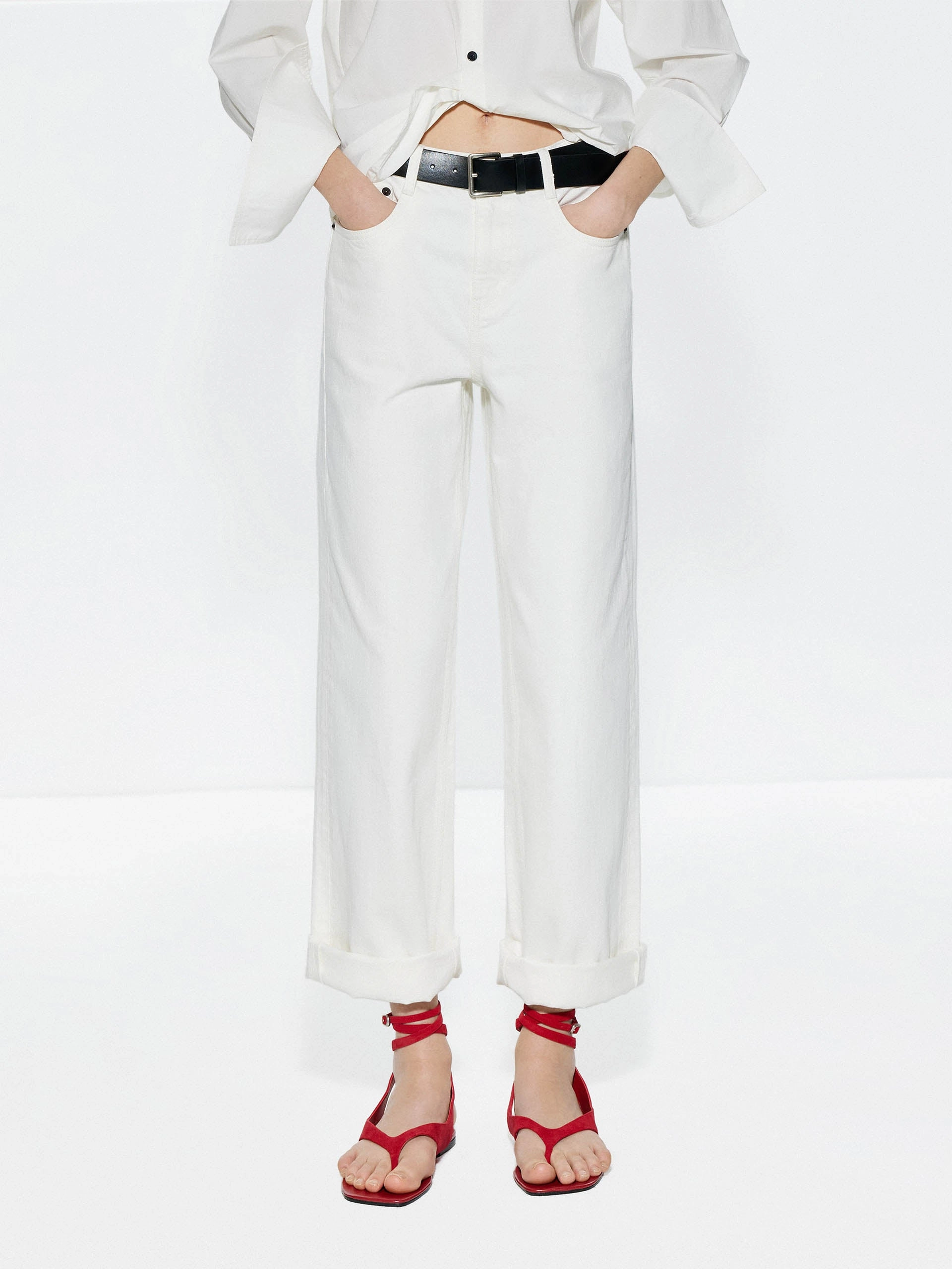 Cotton White Straight Jeans Breathable Travel Outfit Brunch Outfit