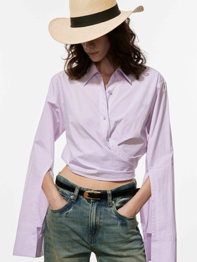 Cotton Wrap Cropped Top ButtonFront