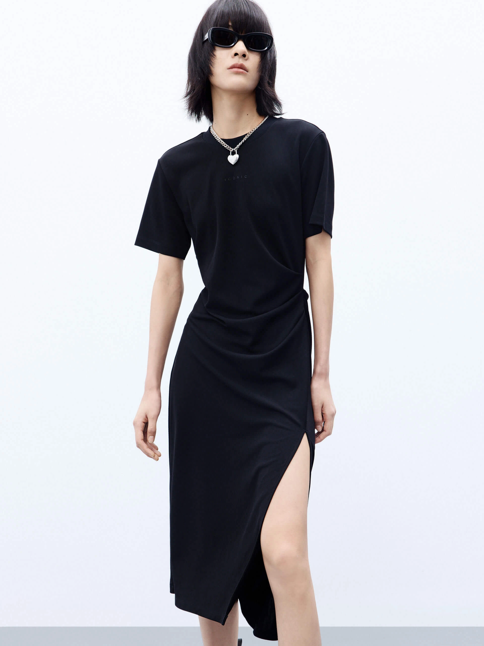 Soft Silhouette Side Slit Midi Dress