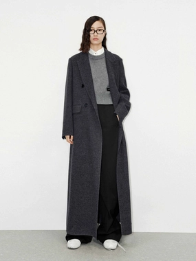Merino Wool Long Overcoat Detachable Hood Advanced Insulation