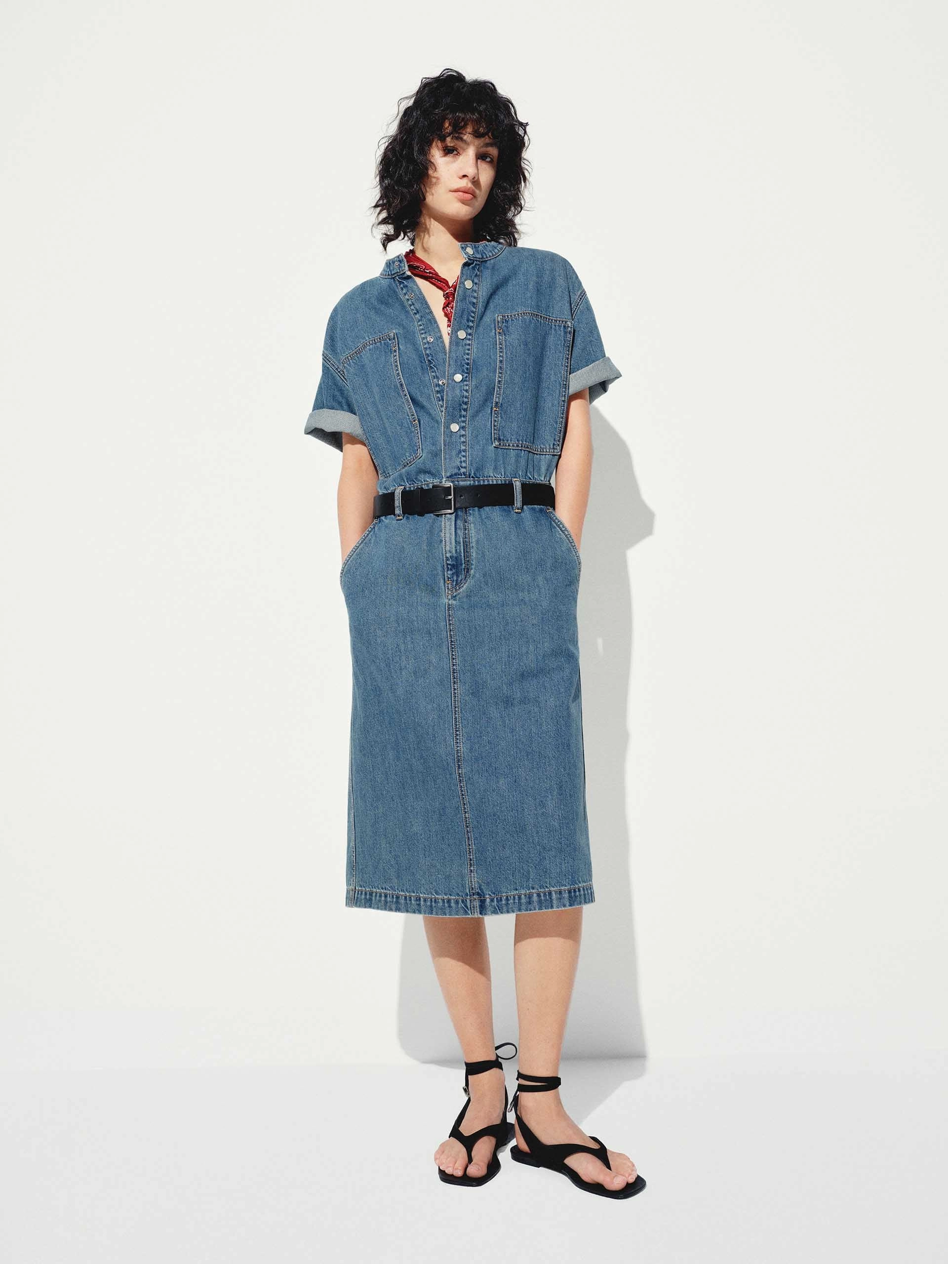 Straight Cut Denim Midi Dress perfect for events