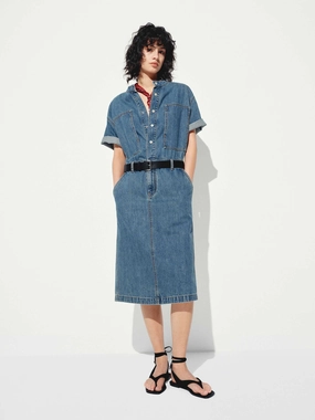 Straight Cut Denim Midi Dress Calm Aesthetic Natural Flow