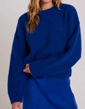 Cozy Drop Shoulder Sweater In Rich Cobalt Relaxed Knit Casual Cozy