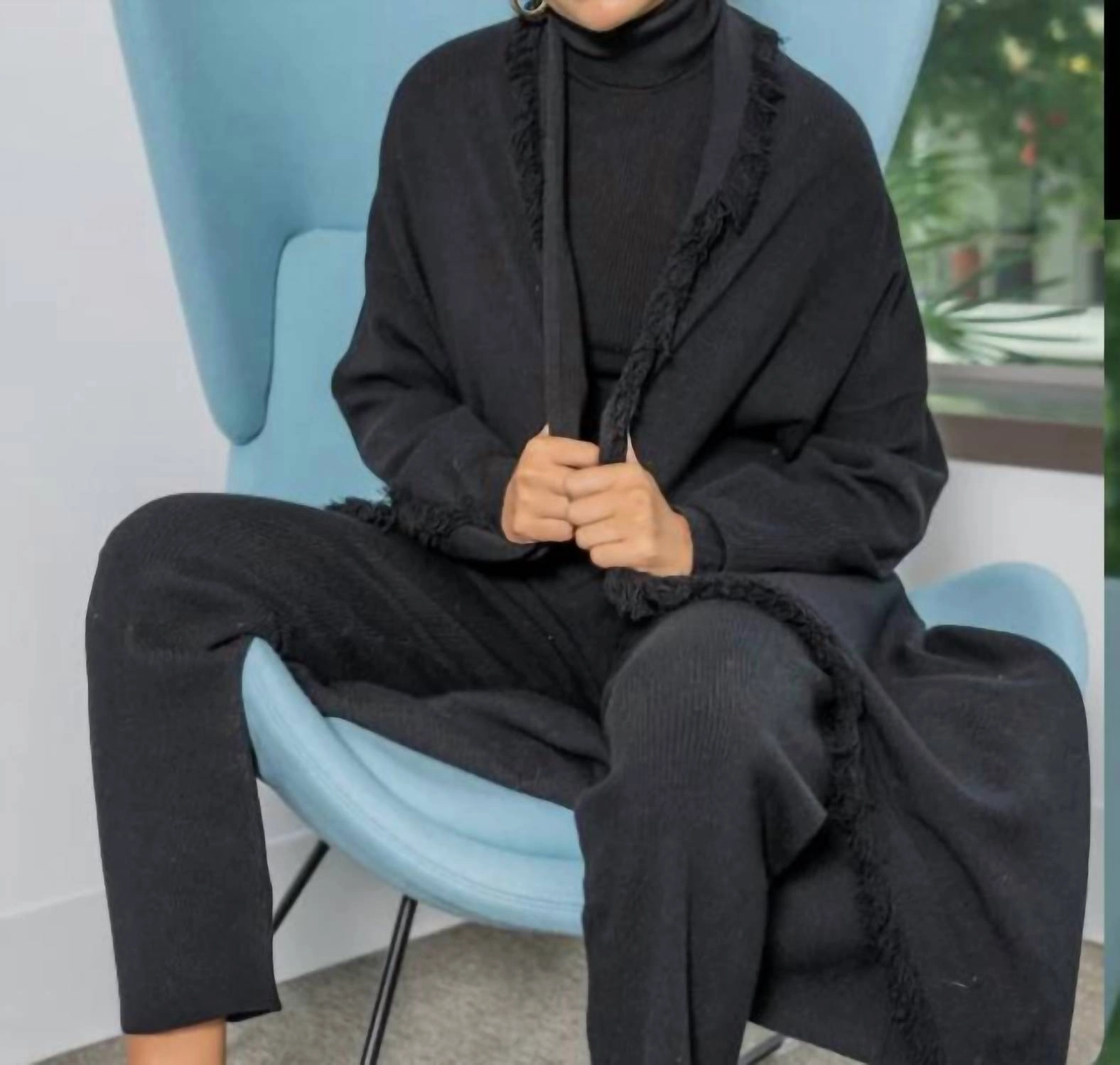 Layering Fashion Adjustable drawstring Madelyn Cardigan In Black