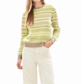 Layered Style Relaxed Outfit Tonal Fairisle Crew In Yellow/oatmeal Multi
