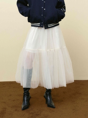 ThermalInsulation Elastic Tulle Midi Skirt