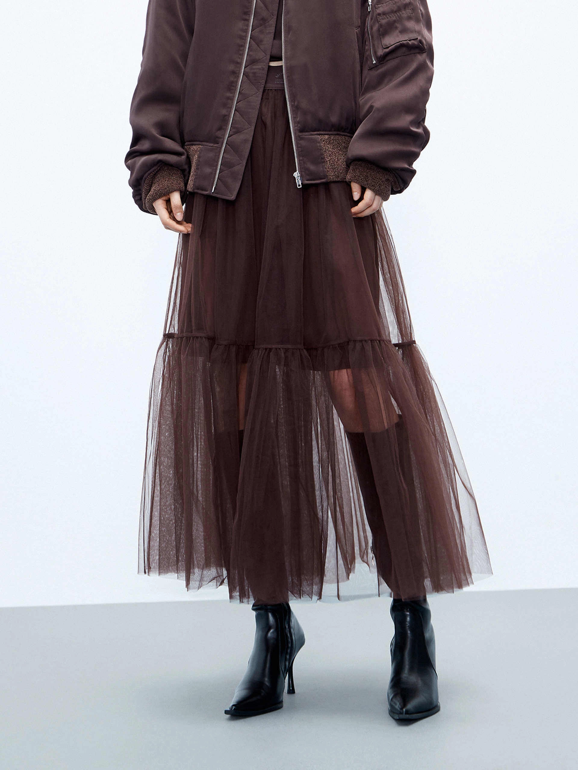 Elastic Tulle Midi Skirt Chilly Weather