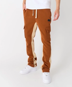 Twill Weave Texture Flare Stacked Fleece Sweatpants - Brown