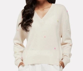 Little Pom Millie V-Neck Jumper In Antique White Comfy Wearable Snuggle Style