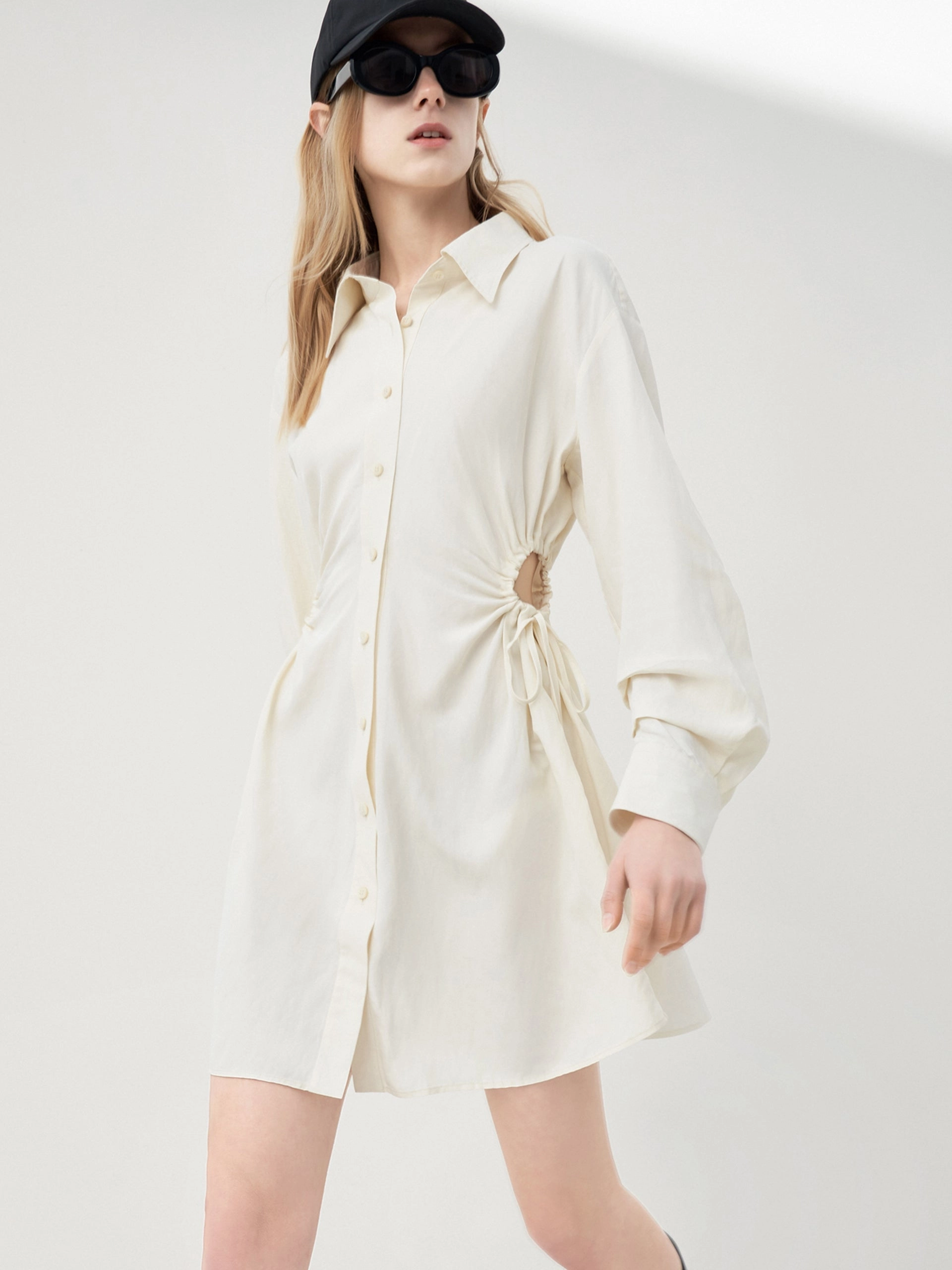 Drawstring Waist Cutout Dress Light Rhythm