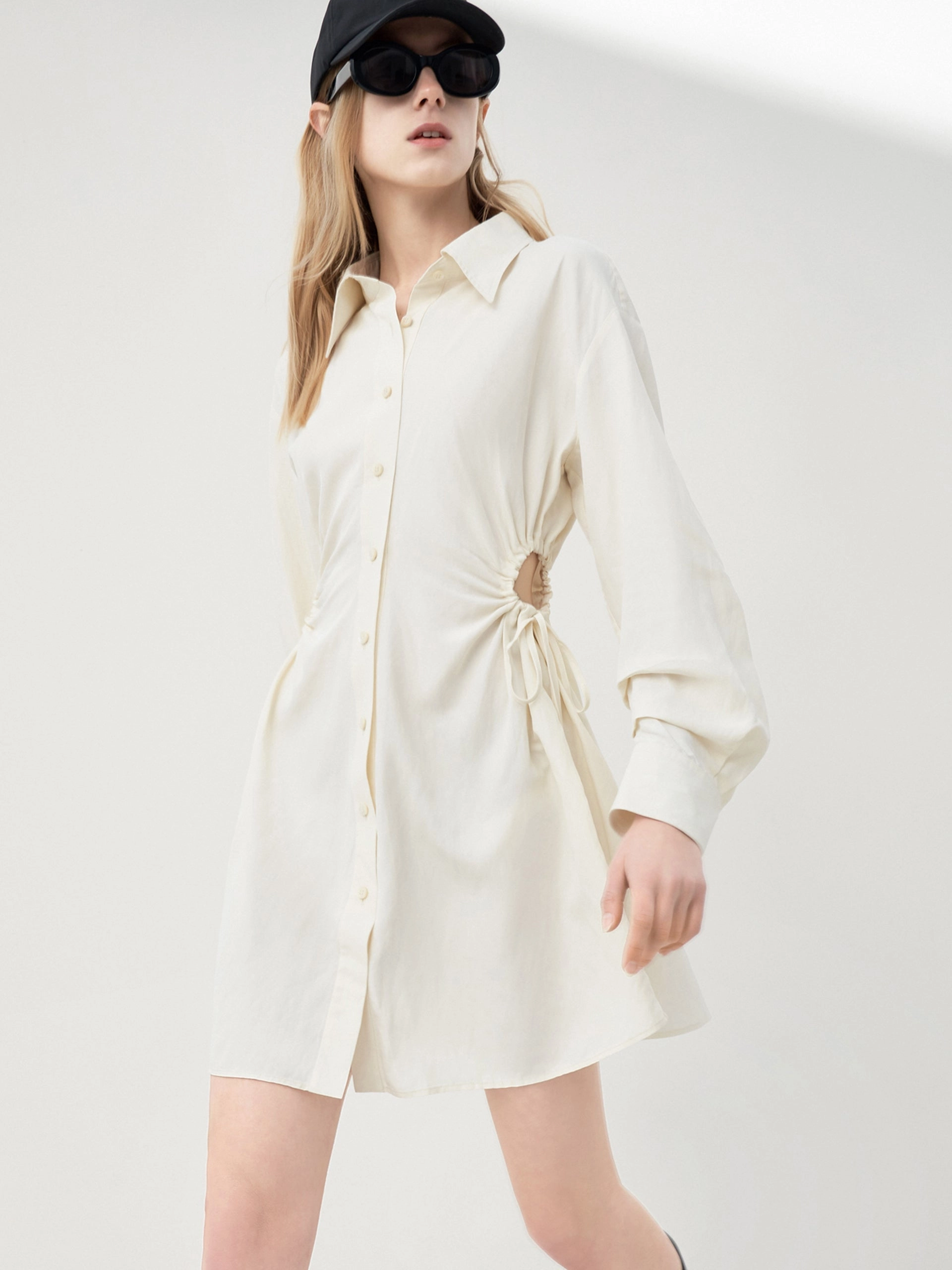 Classic Wardrobe Piece Drawstring Waist Cutout Dress
