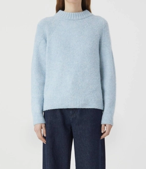 Crew Neck Long Sleeve Sweater In Blue Water soft fit Thermal Lining