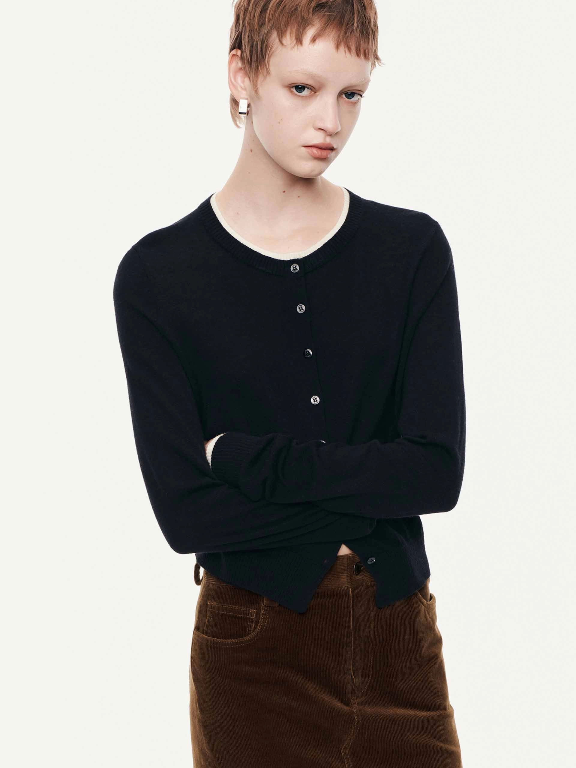 Crewneck Cropped Wool Cardigan Elegant Cardigan AllClimateAdaptive
