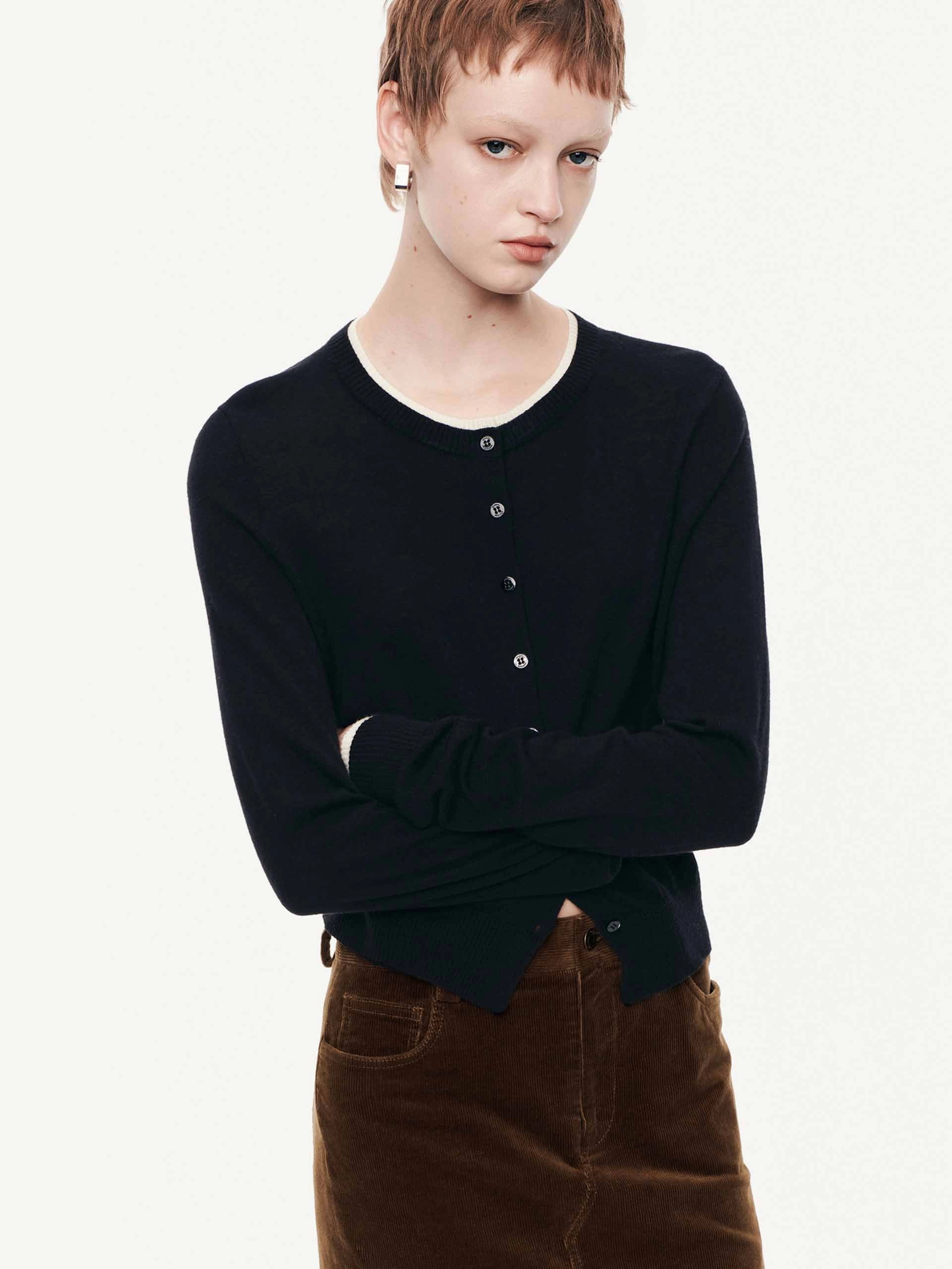 Crewneck Cropped Wool Cardigan MeshPanel Chic Tee