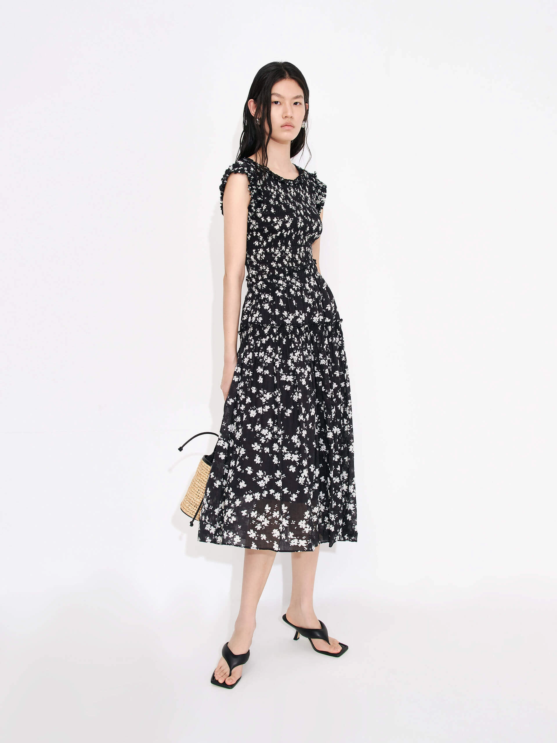 Summer Outfit Crewneck Printed Midi Dress