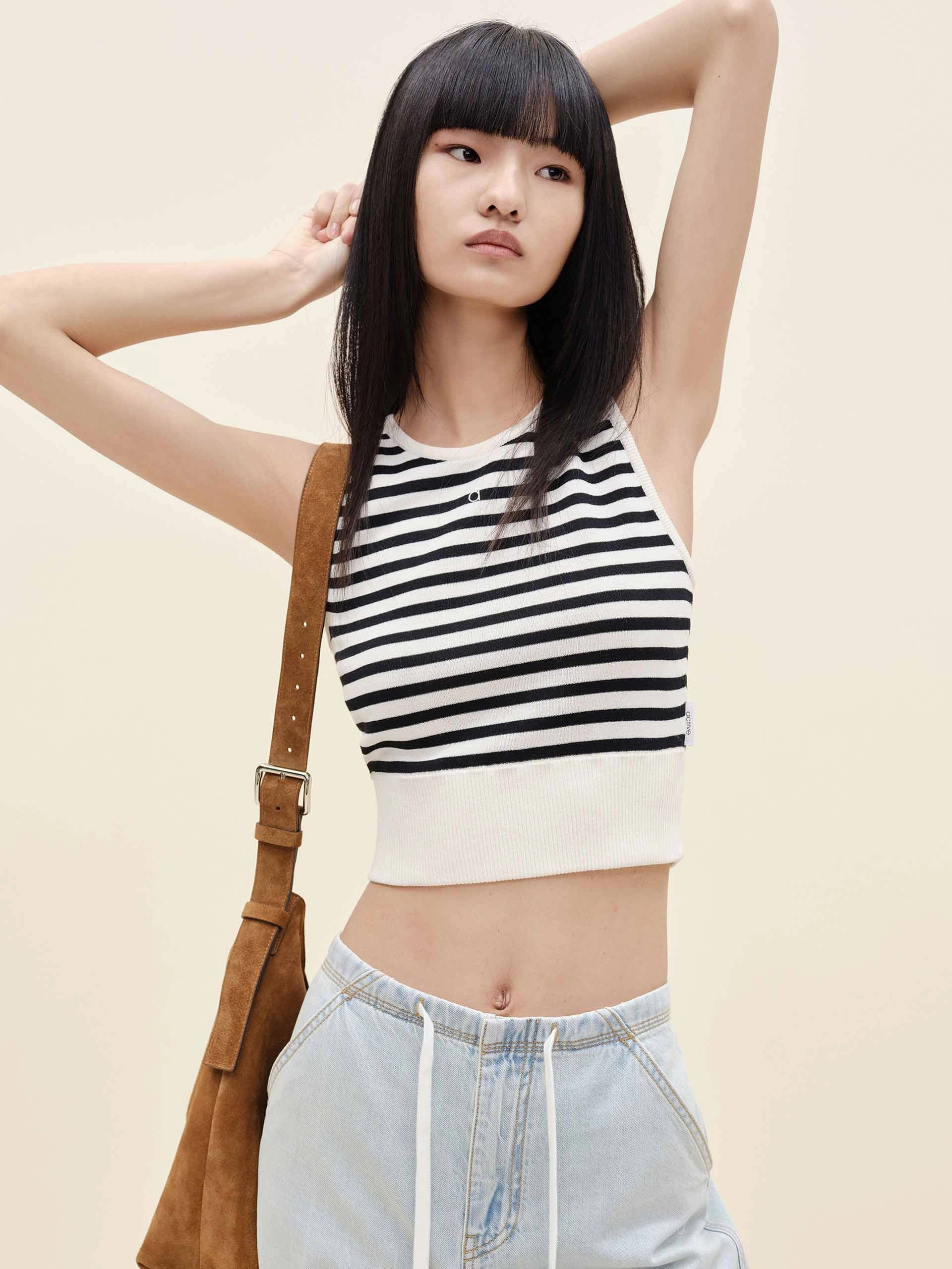 Durable Double Stitching AntiPilling Crewneck Striped Tank Top