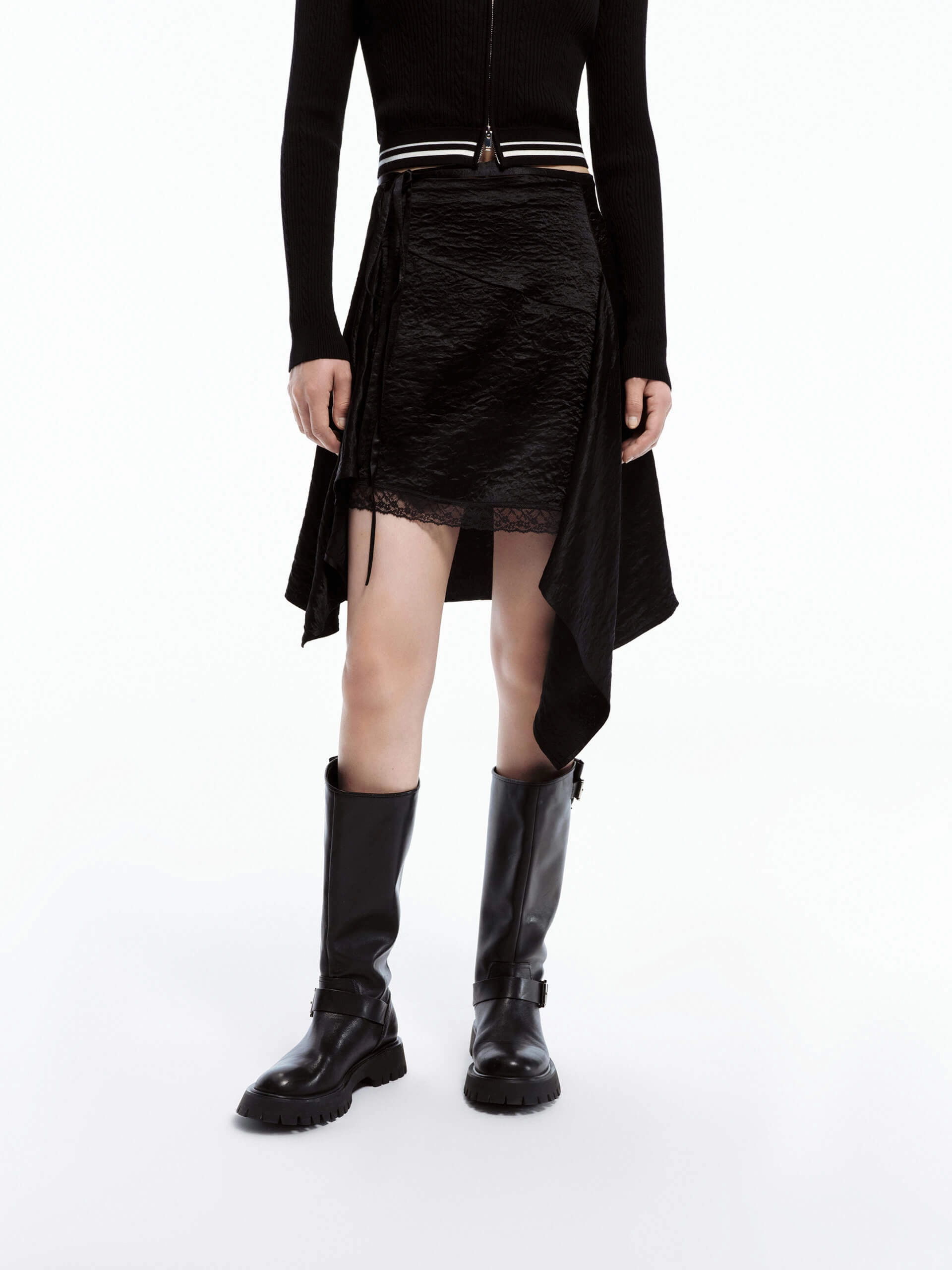 Stain Release Finish Crinkled Textured Irregular Skirt
