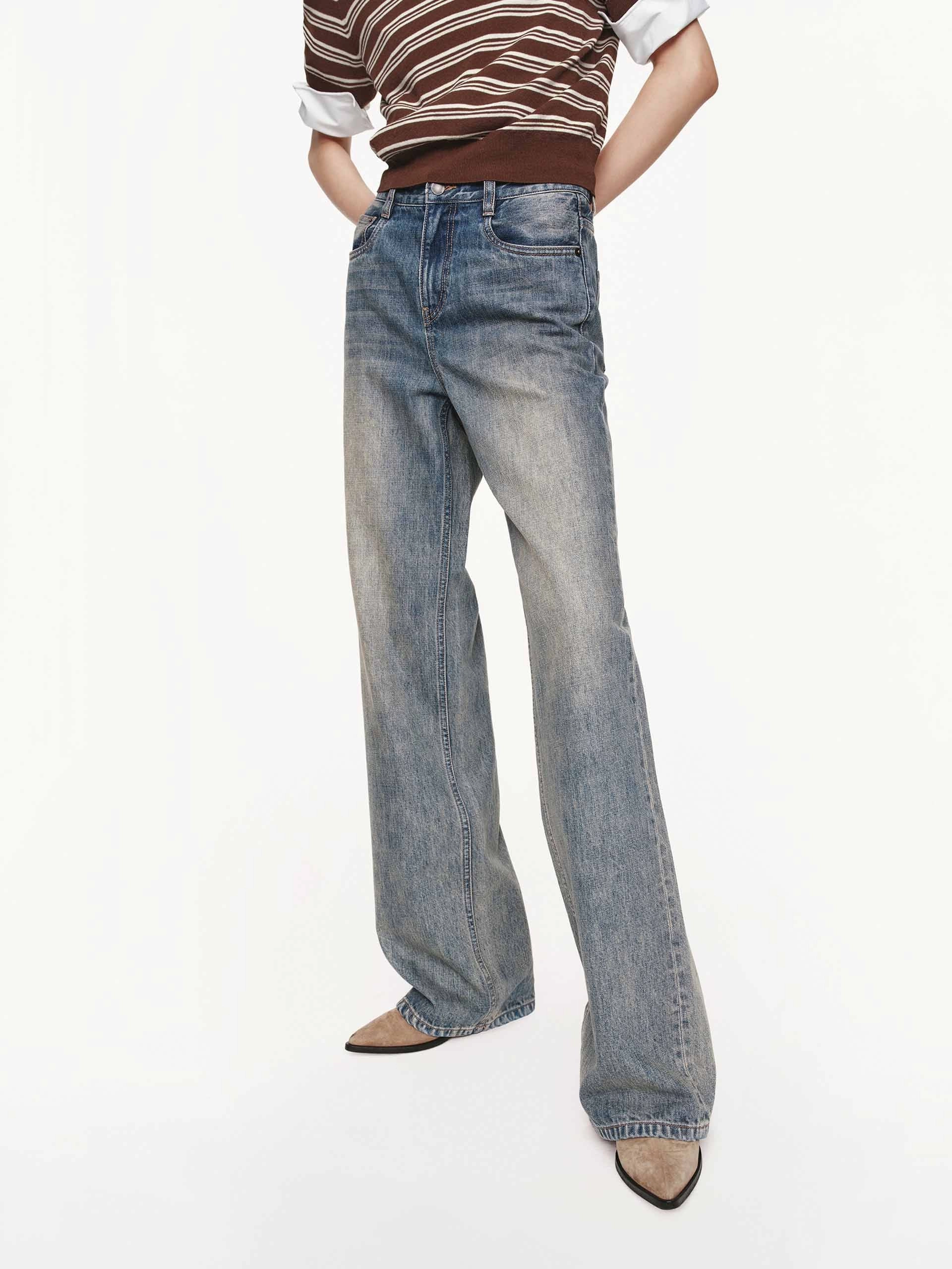 Vintage Faded Wash Jeans Casual Fit