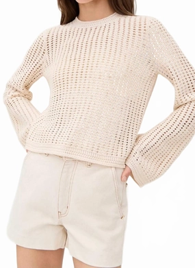 Crochet Bell Sweater In Alabaster Stretch Knit Technology