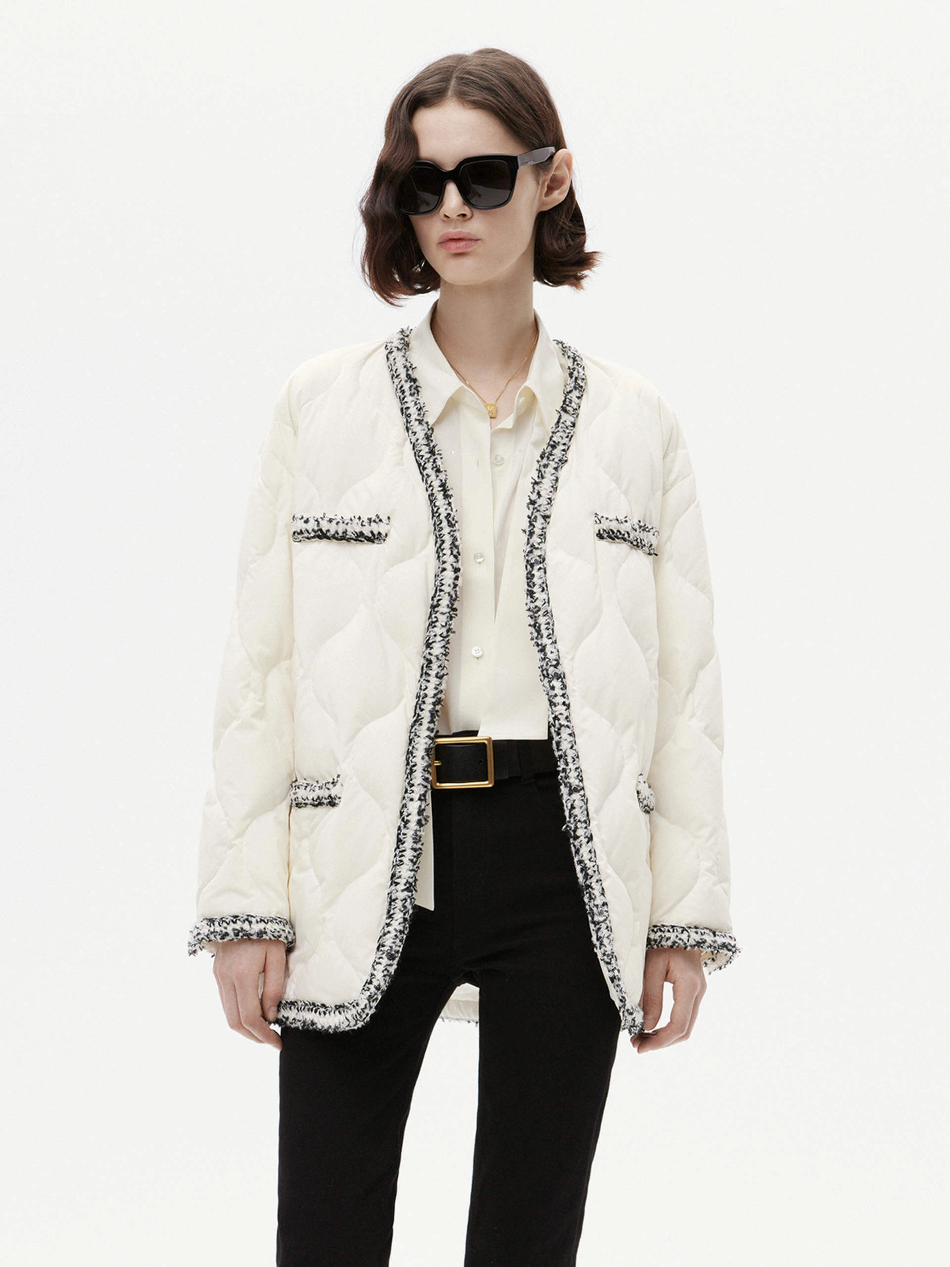 Snap Button Quick drying material Crochet Detail Puffer Jacket