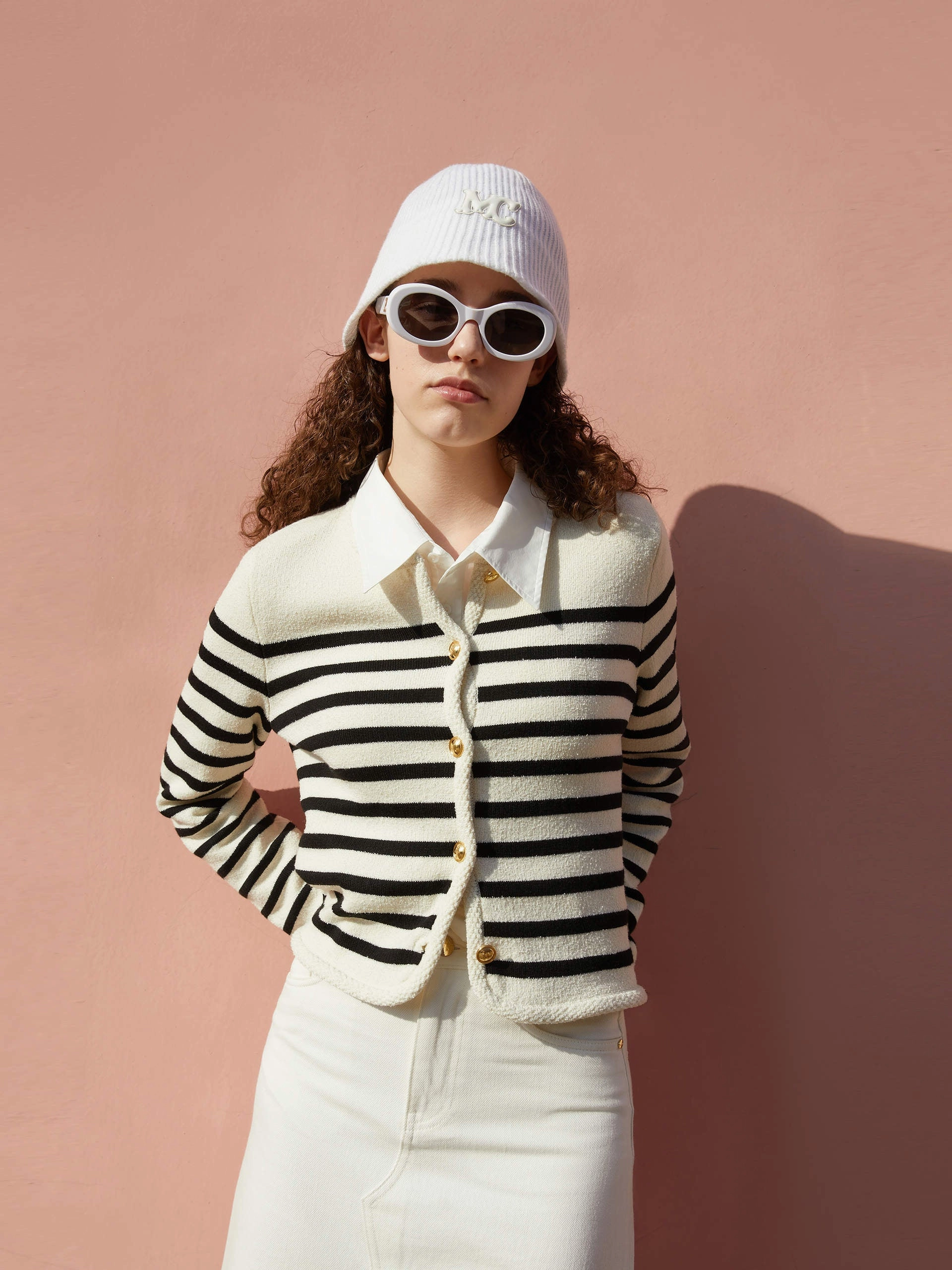 V Neck Design Crop Knitted Striped Cardigan