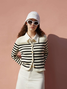 Flattering Drape Crop Knitted Striped Cardigan