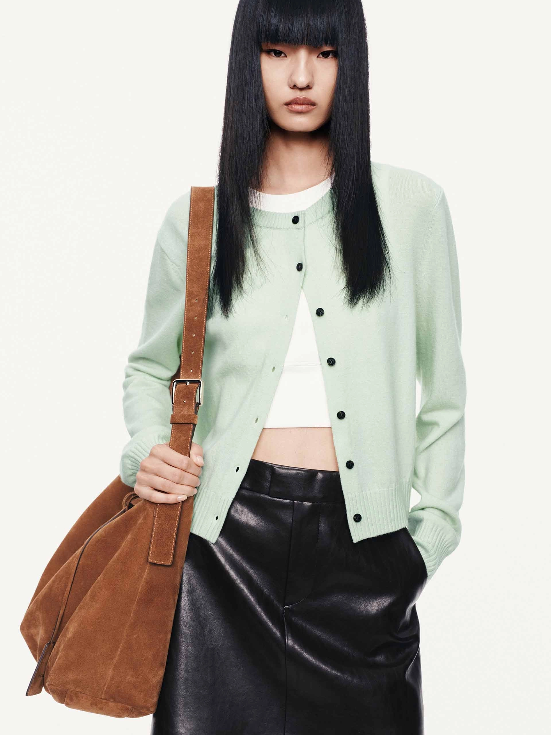 Cropped Button Closure Cardigan Non Restrictive Collar